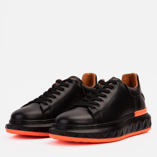 The Linq Black & Orange Leather Men Sneaker