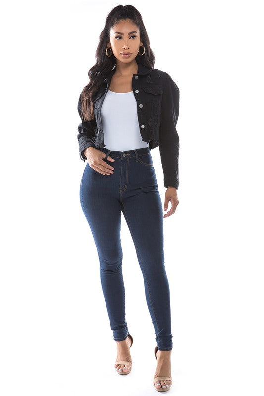 WOMEN FASHION DENIM CROP JACKET