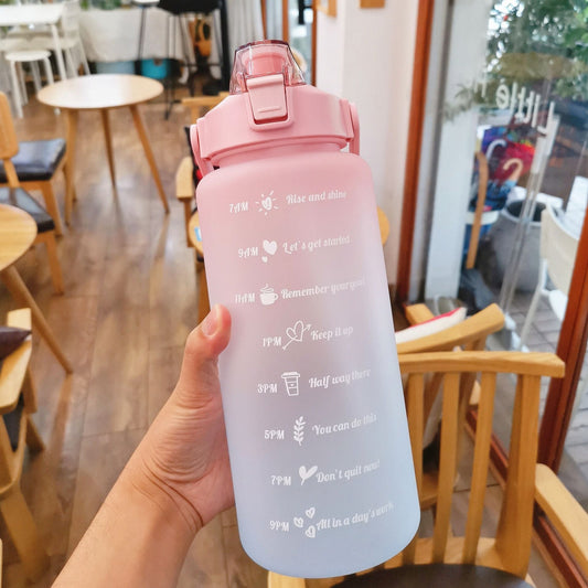 2 Liter Water Bottle With Straw Motivational Water Jug Plastic Frosted Bottles With Time Marker Outdoor Sports Water Bottles Cup