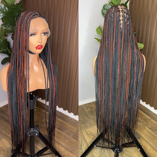 Black and brown knotless full lace 40 inches braided wig