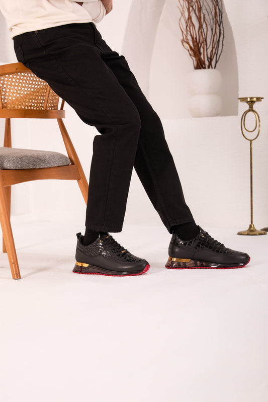 The Marseille Black Leather Men Sneaker