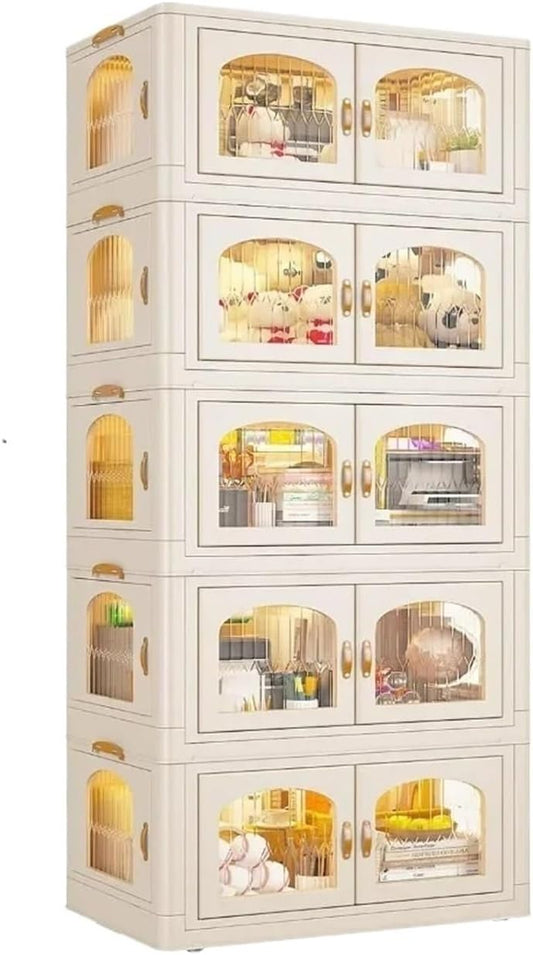 125GAL Storage Bins with Lids, Large Stackable Bins with Wheels and Doors, Storage Containers Box Closet Organizers(25Gal 5 tier)