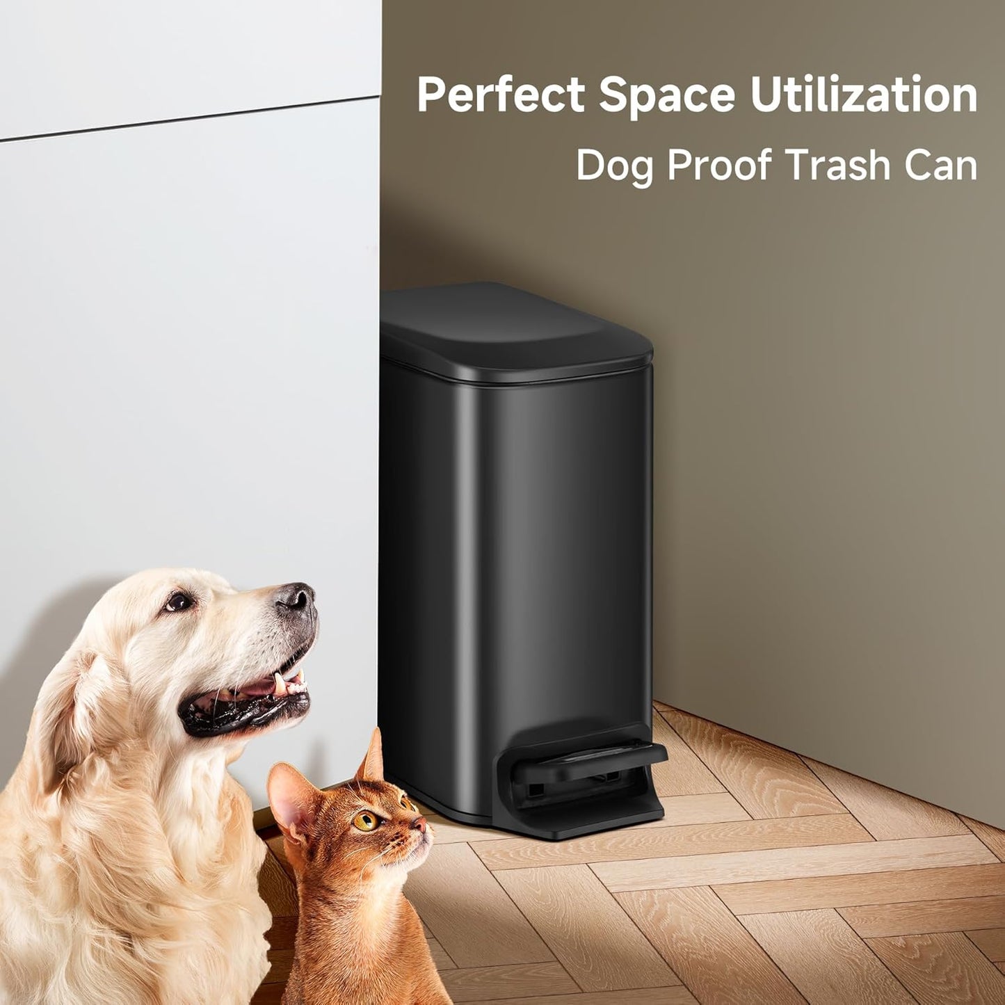 TIPGO Slim Bathroom Trash Can with Lid Soft Close, Step Pedal, 6 Liter / 1.6 Gallon Stainless Steel Trash Bin, Small Garbage Cans for Bedroom, Office, Kitchen (Matte Black)