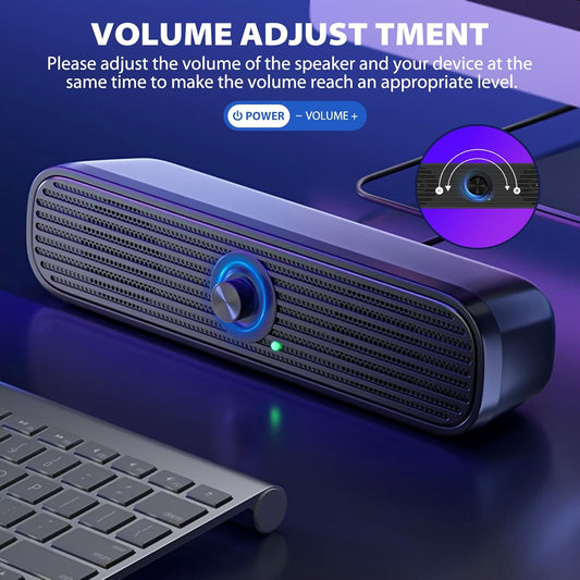 1Mii Computer Speakers for Desktop Laptop Tablet, USB Powered PC Speakers, Small Speakers Wired with Volume Control for Cellphone Pad MP3, Stereo Sound with 3.5mm Audio Plug for Windows Mac Linux PCs