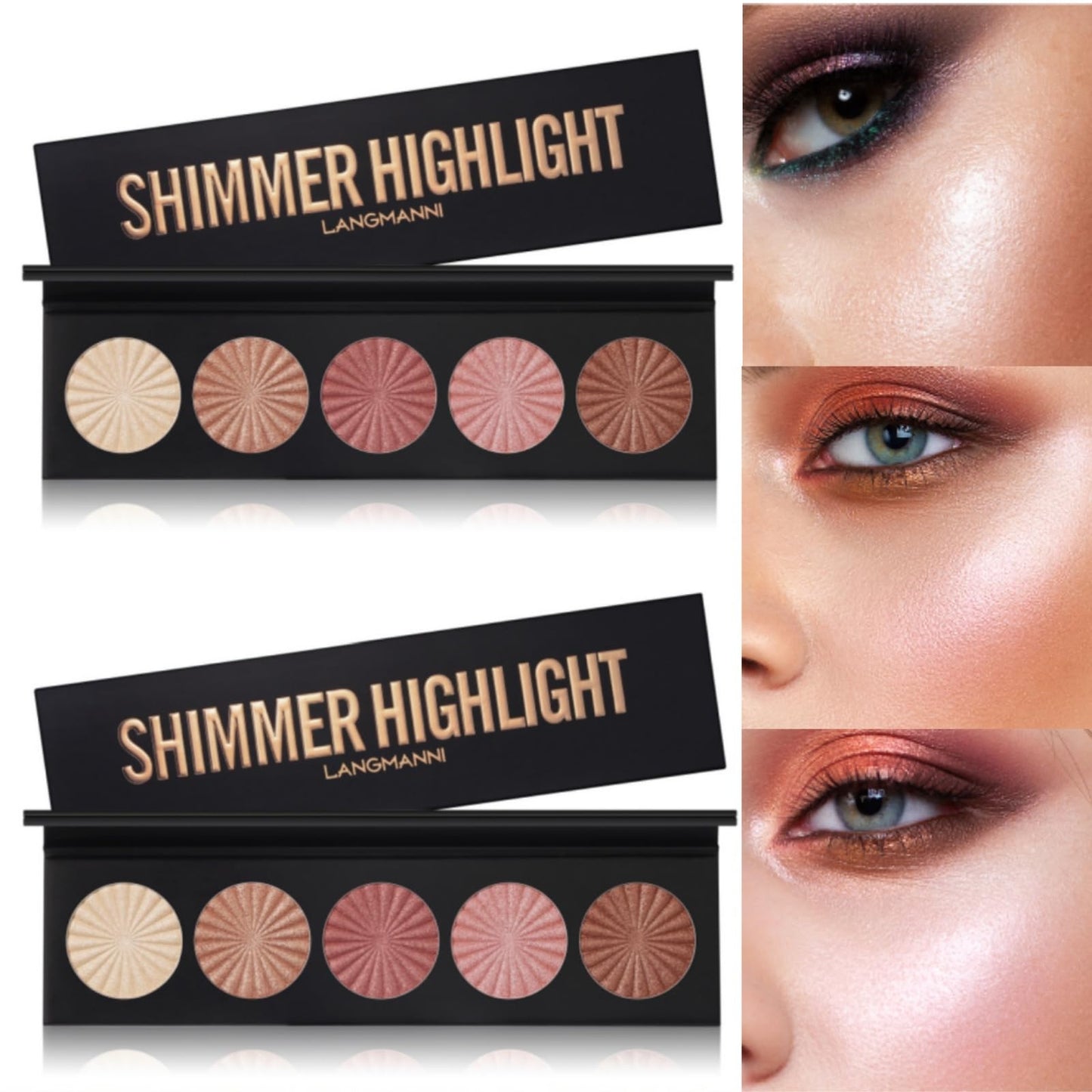 2 Packs Highlighter Powder Palette, 5 Colors Makeup Palette Contour Palette Eyeshadow Makeup Kit Waterproof Long Lasting Brilliant Lighten Skin Color Professional Face Shading Set (2, brown, Large)