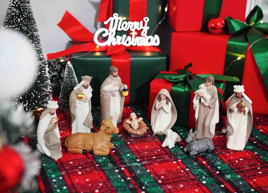10-Piece Christmas Nativity Set – Nativity Scene with Manger, Holy Family & Animals, Hand-Painted Resin Indoor Holiday Display