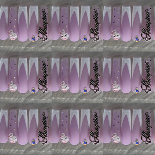 Purple and white long acrylic nails