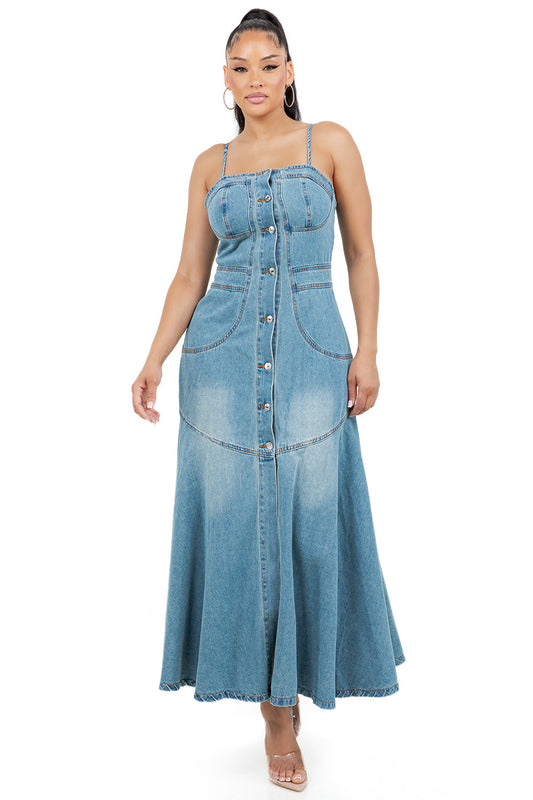 WOMEN FASHION DENIM LONG MAXI DRESS
