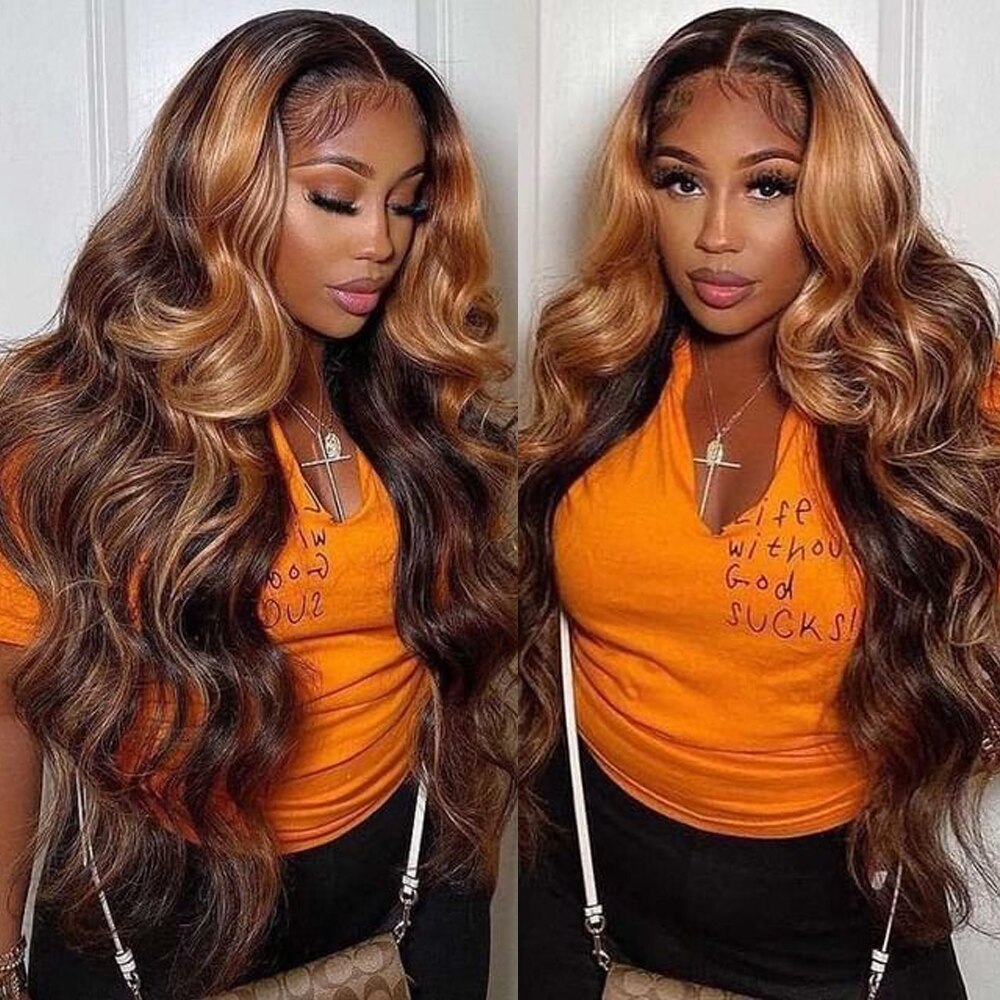 Highlight Wig Human Hair Ombre Lace Front Wig Brazilian Hair Wigs For Black Women 30 Inch Honey Blonde Body Wave Lace Front Wig