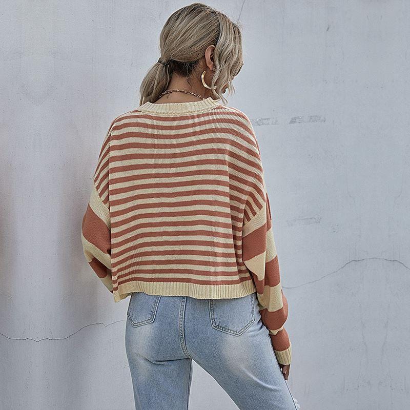 Drop Shoulder Striped Fall Sweater