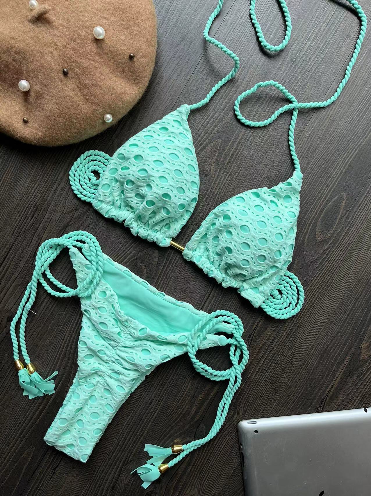 Braid Rope Hollow Out Cutout Out Fabric Bikini Swimsuit