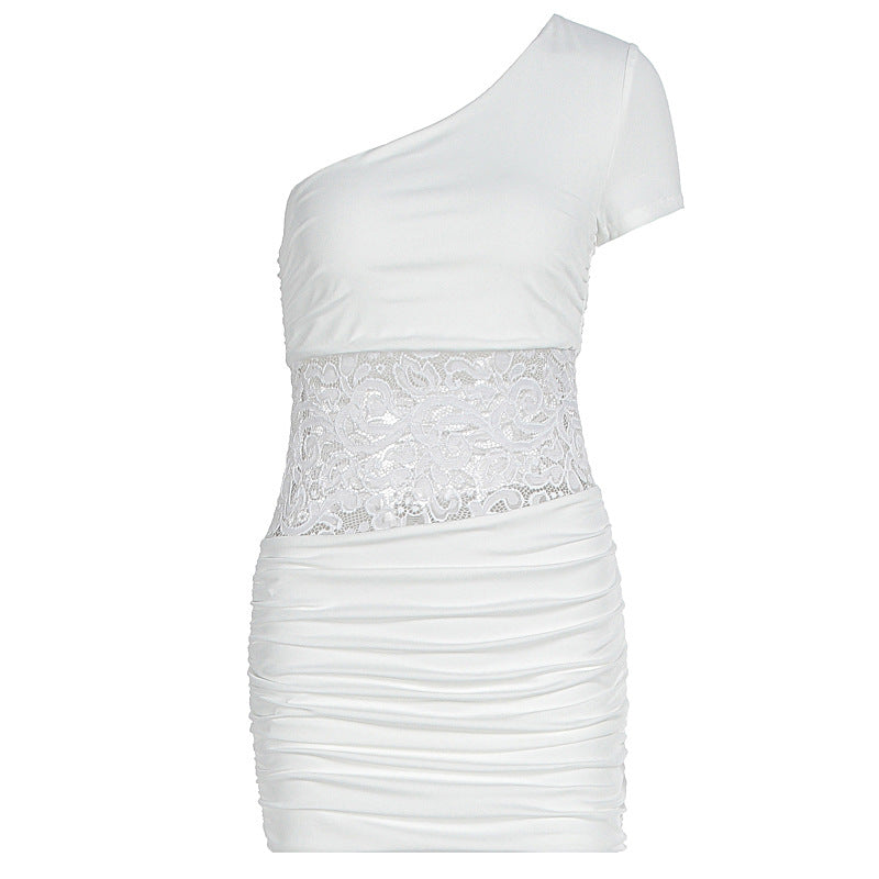 Summer Women Clothing Sexy Shoulder Lace Slim Fit Patchwork Hip Bag Dress