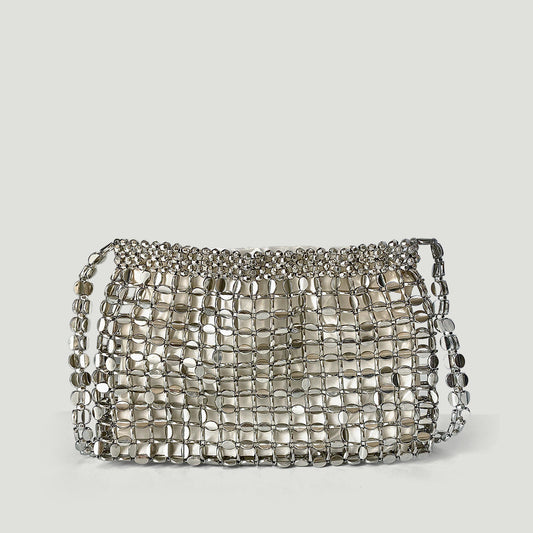 Dumpling Bag Retro Shiny Metallic Sequin Bag Hand Woven Shoulder Bag Travel Holiday Underarm Bag