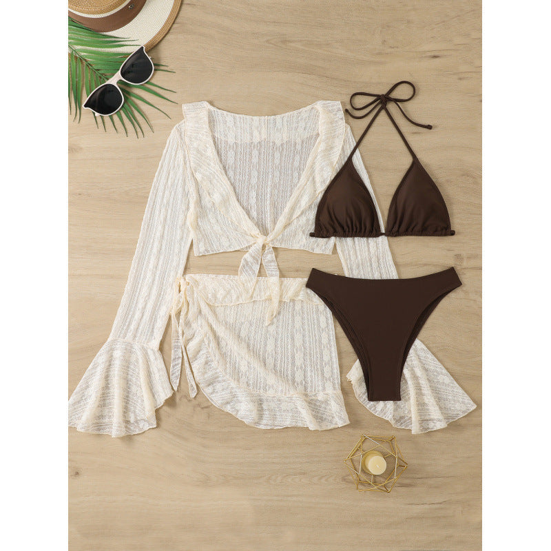 Long Sleeved Blouse Bikini Four Piece Set Ruffled Swimsuit Women Split Internet Celebrity Sexy Swimsuit