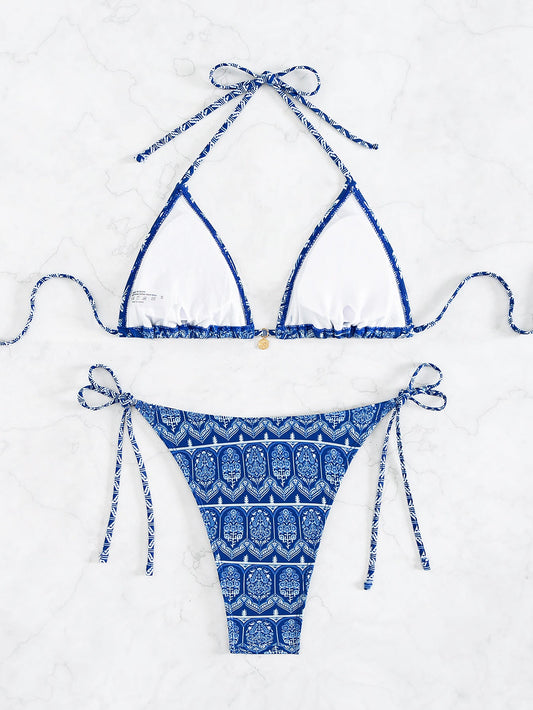 Bikini Printing Lace Up Sexy Bikini Split Swimsuit Swimwear Women