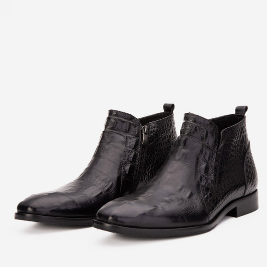 The Randor Black Crocodile Leather Side-Zip Dress Ankle Men Boot
