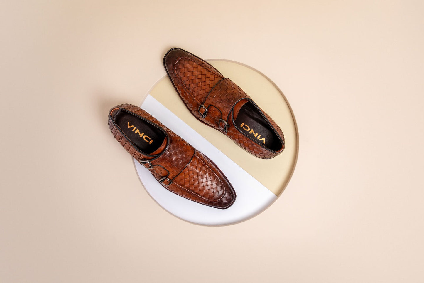 The Turan Brown Woven Double Monk Strap Dress Men Shoe