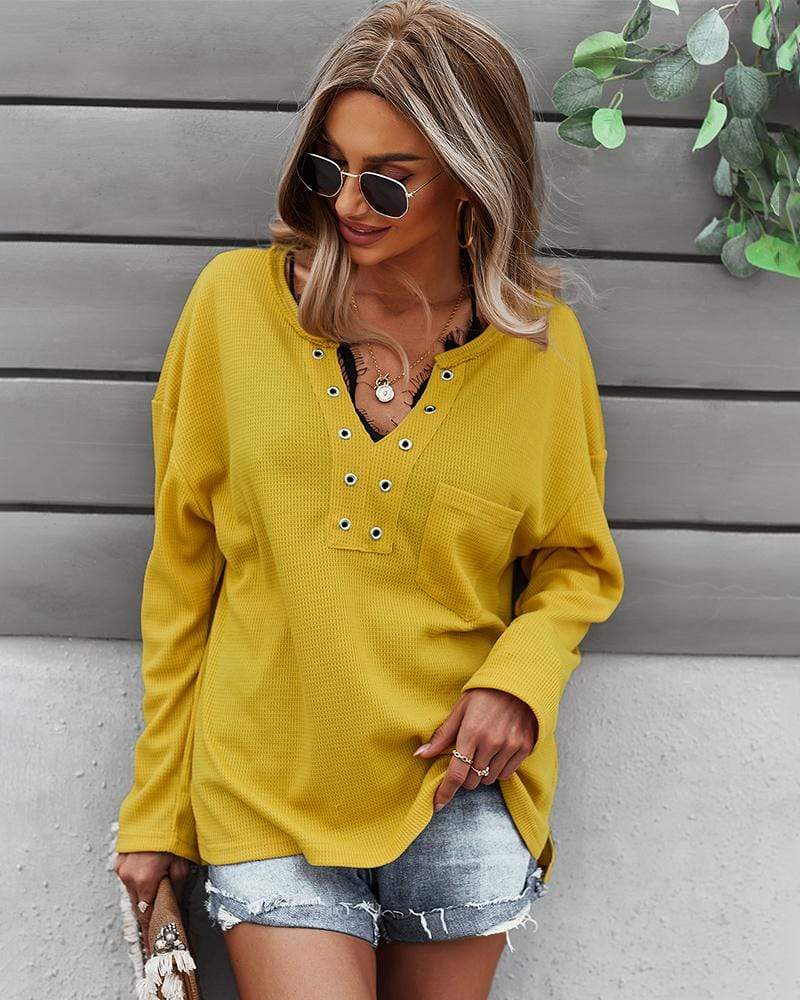 Faux Button Placket Sweater