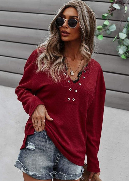 Faux Button Placket Sweater