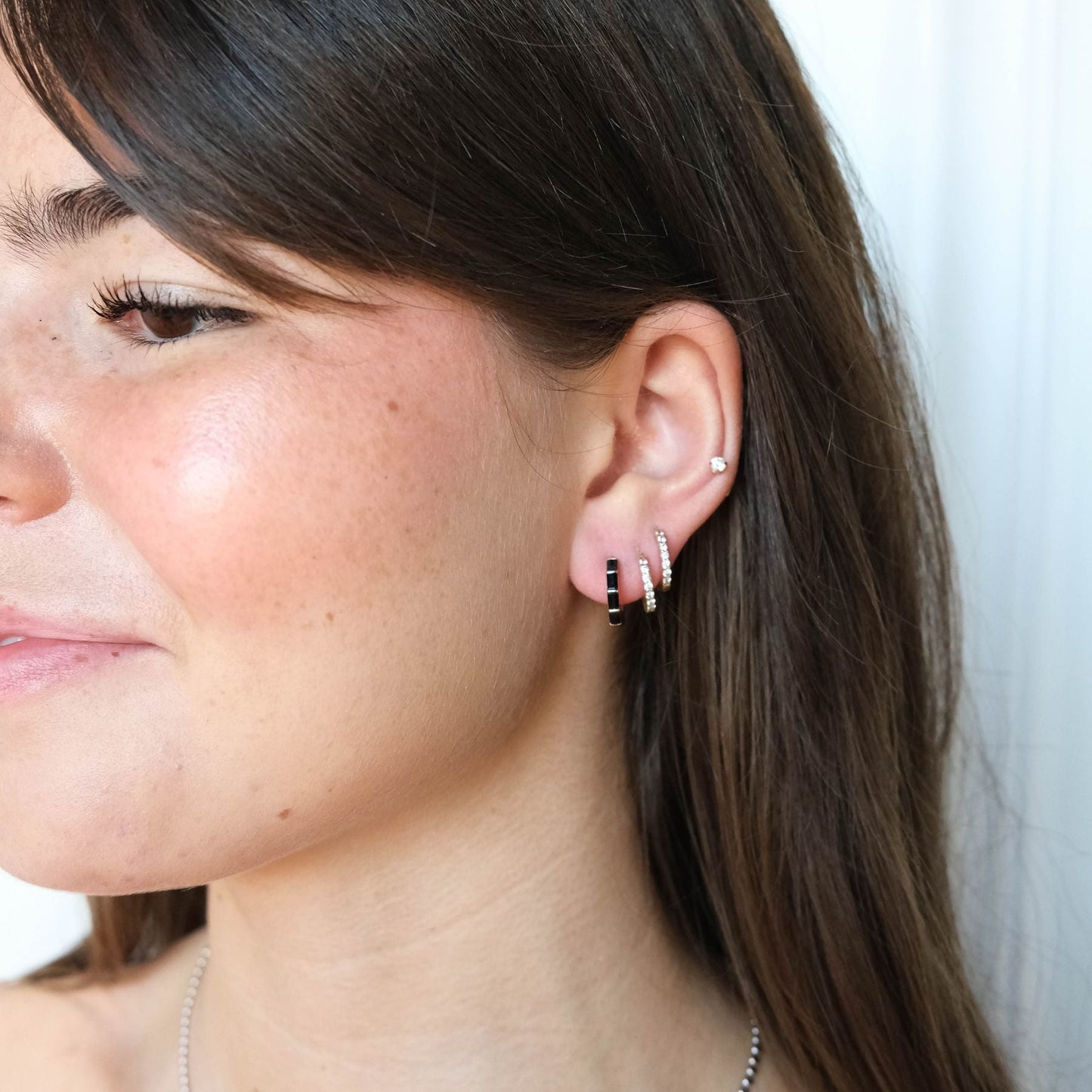 Black Crystal Baguette Huggies