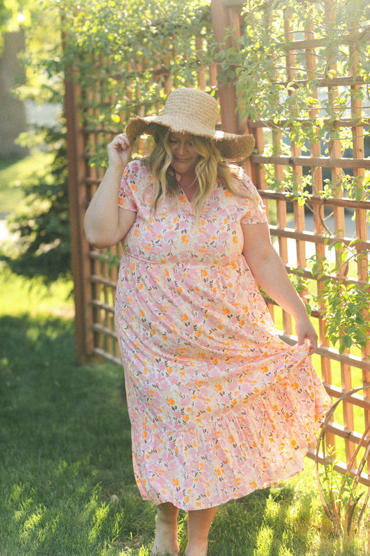 Jaydrien Floral Flutter Sleeve Midi Dress - FINAL SALE