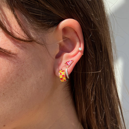 Red & Yellow Checkered Enamel Huggies