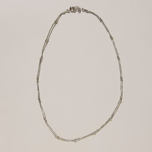 Silver Double Layer Saturn Chain Necklace