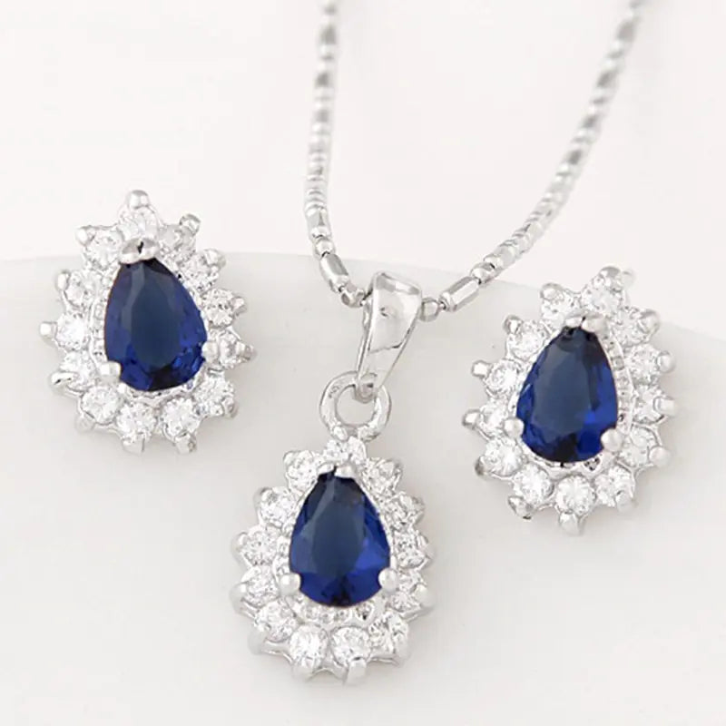 Korean Crystal Zirconia Earrings and Necklace Set