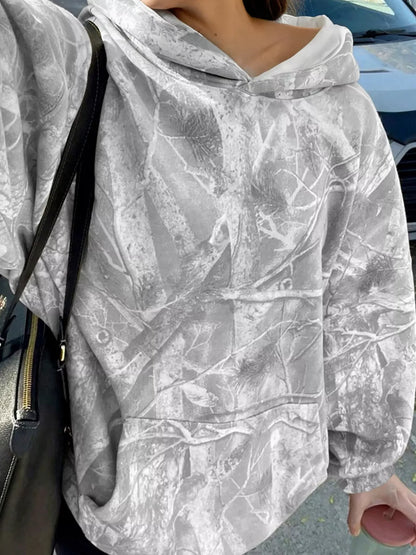 Camouflage Woodland Print Oversized Sporty Hoodie