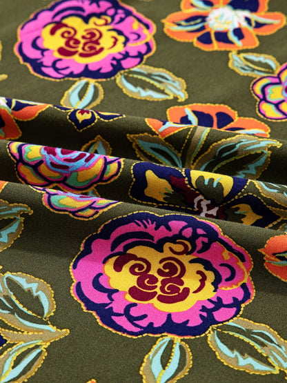 Floral Print Split Neck Bubble Sleeve Shift Mini Dress