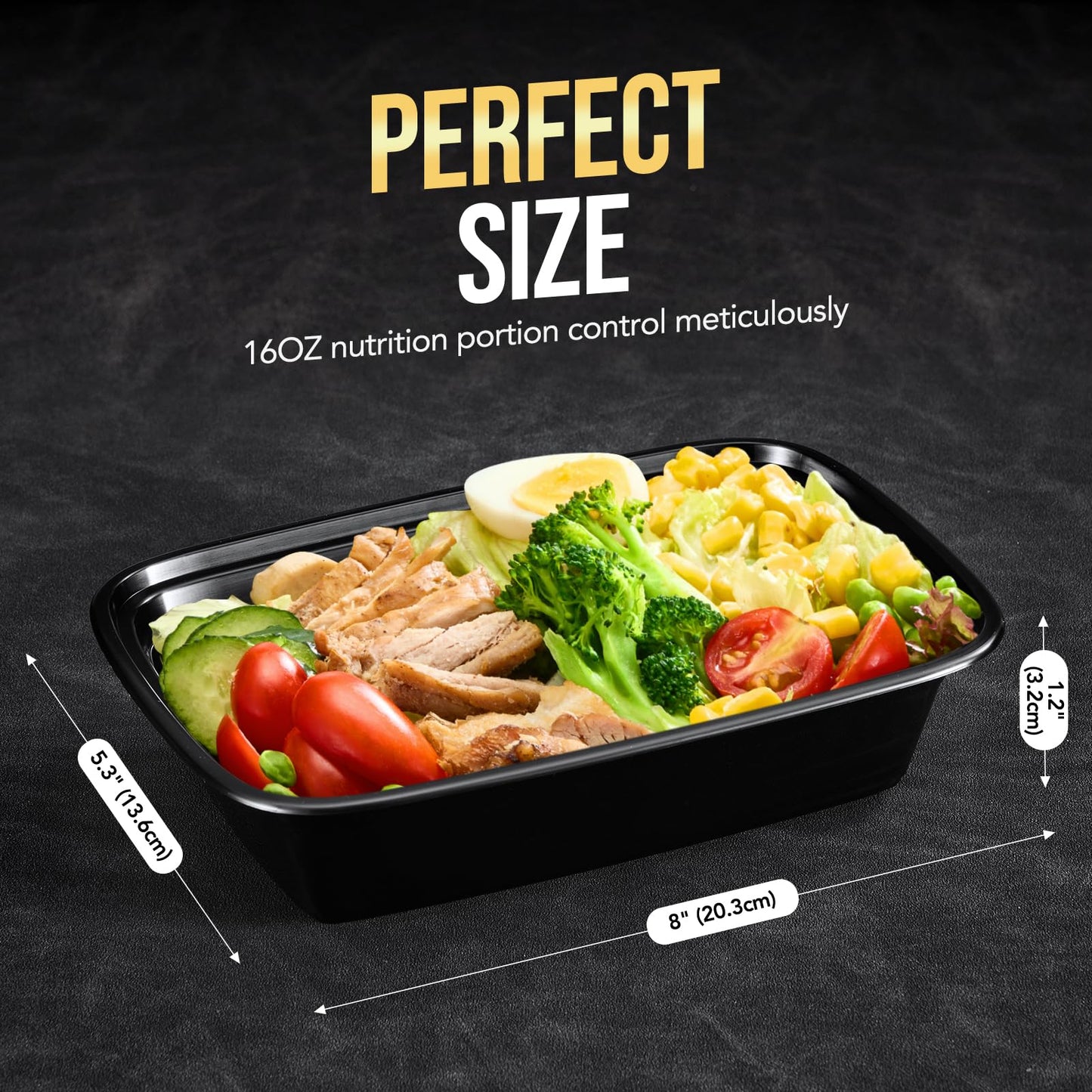 100-Piece (50-Pack) 24 OZ Meal Prep Containers Reusable with Lids, Sturdy Leakproof & Food Safe, Microwave, Freezer, Dishwasher Safe To Go Food Containers, Plastic Take Out Containers, Black