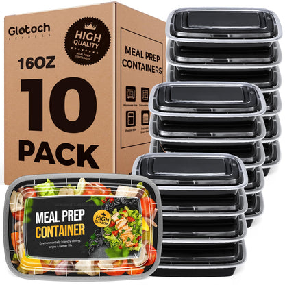 100-Piece (50-Pack) 24 OZ Meal Prep Containers Reusable with Lids, Sturdy Leakproof & Food Safe, Microwave, Freezer, Dishwasher Safe To Go Food Containers, Plastic Take Out Containers, Black