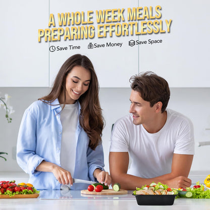 100-Piece (50-Pack) 24 OZ Meal Prep Containers Reusable with Lids, Sturdy Leakproof & Food Safe, Microwave, Freezer, Dishwasher Safe To Go Food Containers, Plastic Take Out Containers, Black