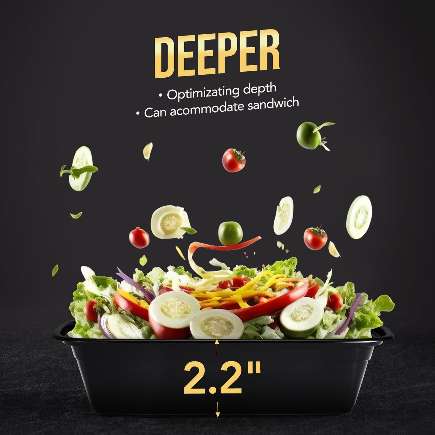 100-Piece (50-Pack) 24 OZ Meal Prep Containers Reusable with Lids, Sturdy Leakproof & Food Safe, Microwave, Freezer, Dishwasher Safe To Go Food Containers, Plastic Take Out Containers, Black