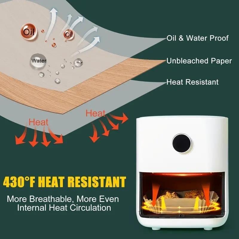 100pcs Disposable Air Fryer Liners, Non - stick Oil - proof Waterproof Parchment Paper, Multi - purpose for Baking & Air Fryer（Super good qualiey）