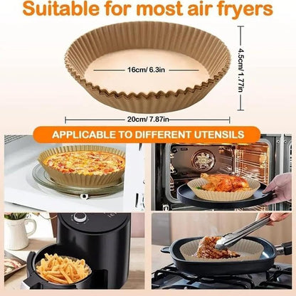 100pcs Disposable Air Fryer Liners, Non - stick Oil - proof Waterproof Parchment Paper, Multi - purpose for Baking & Air Fryer（Super good qualiey）