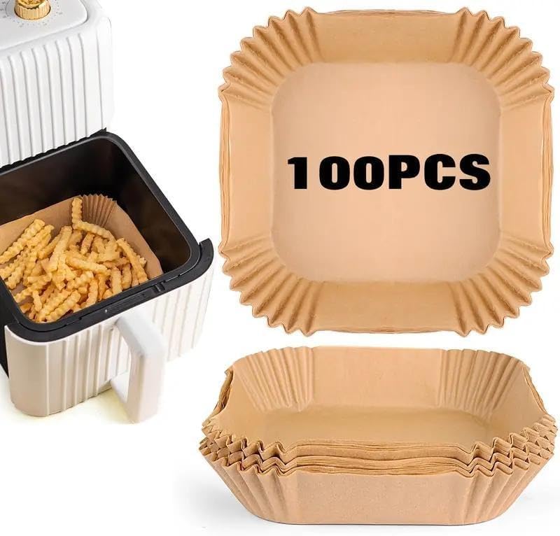 100pcs Disposable Air Fryer Liners, Non - stick Oil - proof Waterproof Parchment Paper, Multi - purpose for Baking & Air Fryer（Super good qualiey）