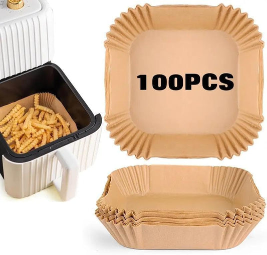 100pcs Disposable Air Fryer Liners, Non - stick Oil - proof Waterproof Parchment Paper, Multi - purpose for Baking & Air Fryer（Super good qualiey）