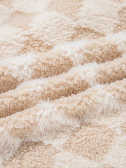 Checker Sherpa Corduroy Patchwork Zip Up Jacket