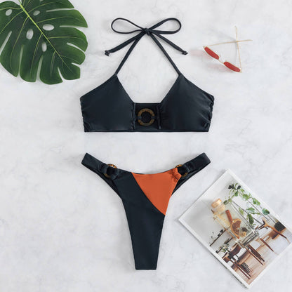 High Quality Bikini Stitching Sexy Swimsuit Color Matching plus Size Women Seperated Swimwear