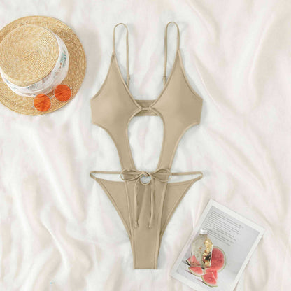 Solid Color One Piece Swimsuit Sexy High Split Women Swimsuit Bikini