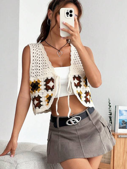 Women New Spring and Autumn Crocheted Hollow Placket Lace Top Jacket Crochet hook