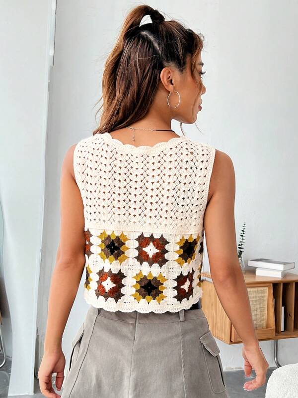 Women New Spring and Autumn Crocheted Hollow Placket Lace Top Jacket Crochet hook