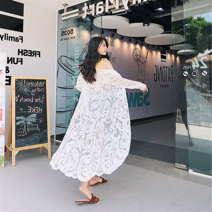 Mesh Swimsuit See through Long Outer Match Sun Protection Clothing Lace Embroidered Cardigan Beach Bikini Beach Jacket Women