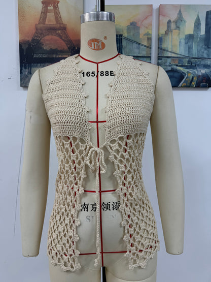 Spring Summer Hollow Out Cutout Beach Holiday Knitted Blouse Coat Beach