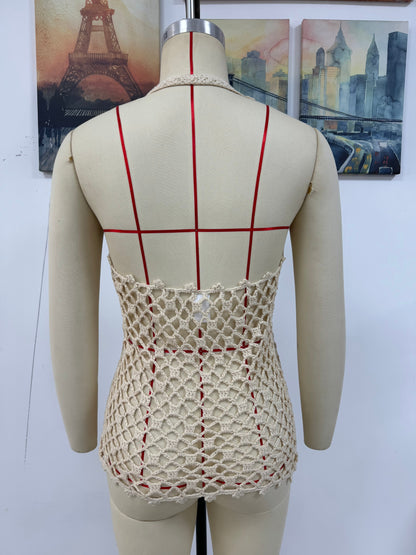 Spring Summer Hollow Out Cutout Beach Holiday Knitted Blouse Coat Beach