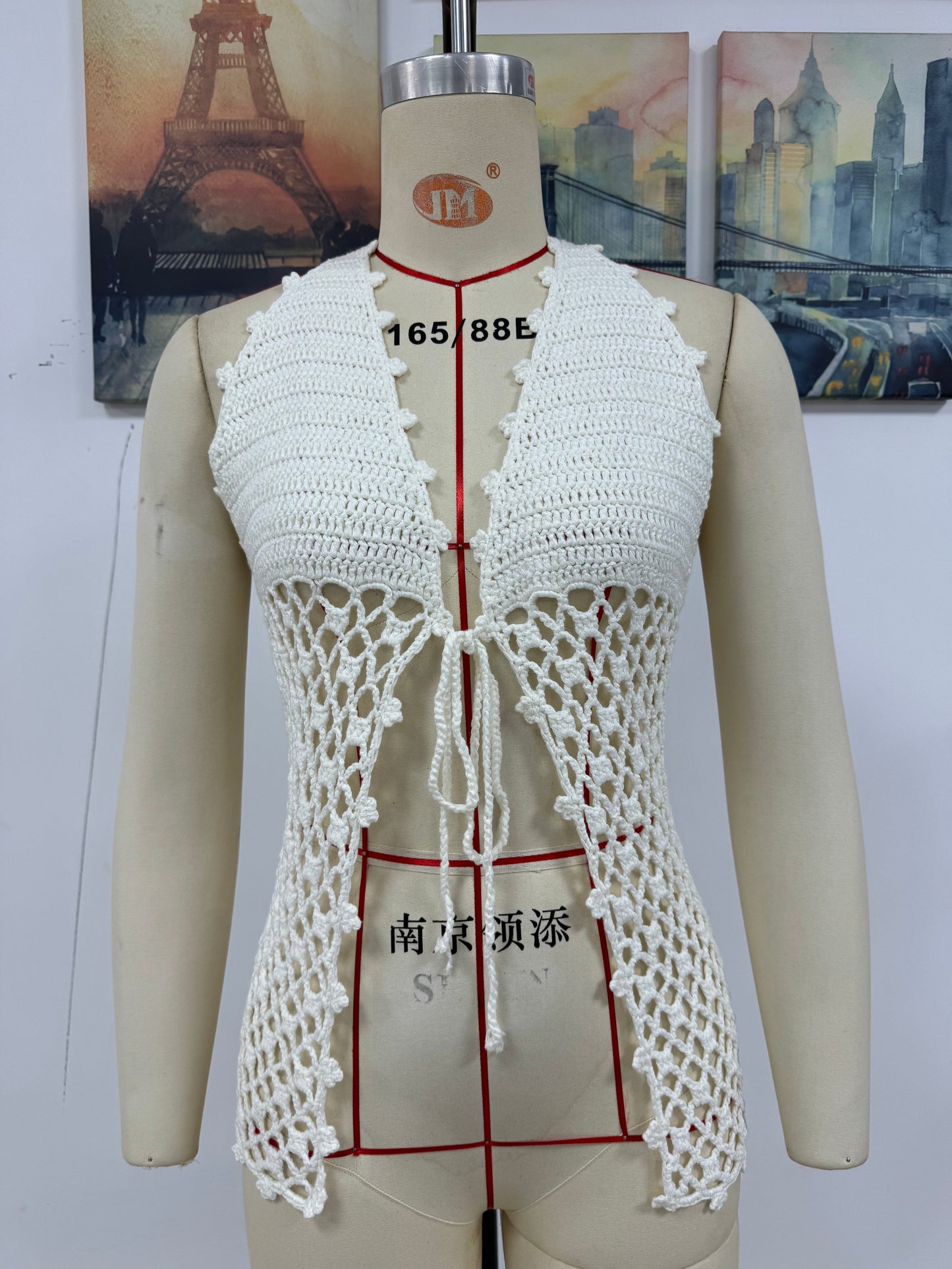 Spring Summer Hollow Out Cutout Beach Holiday Knitted Blouse Coat Beach