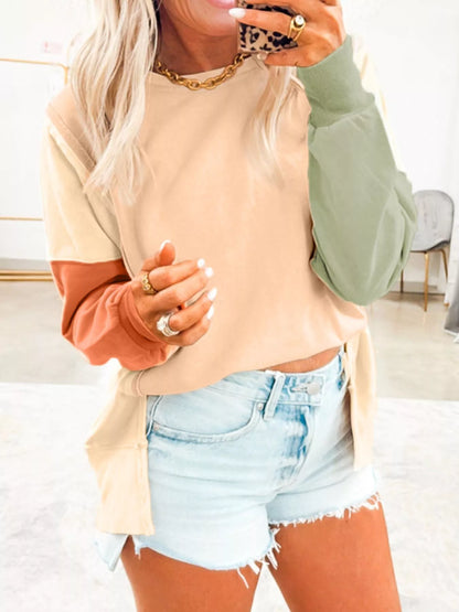 Color Block Round Neck Oversized Sweatshirt