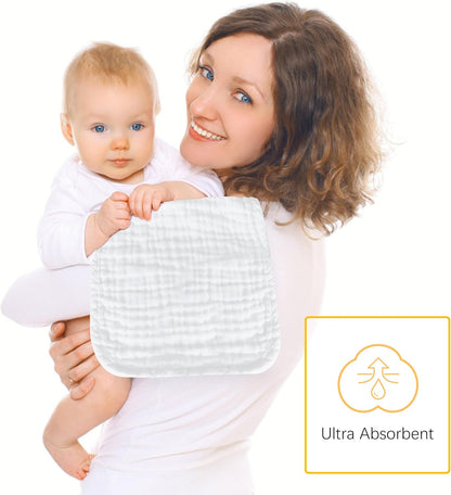 12 Pack Muslin Burp Cloths 100% Cotton Muslin Cloths Large 20''x10'' Extra Soft and Absorbent Baby Burping Cloth - White