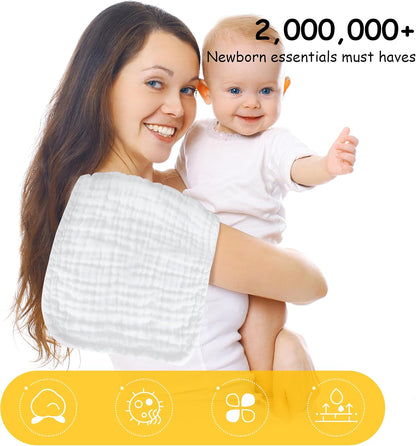 12 Pack Muslin Burp Cloths 100% Cotton Muslin Cloths Large 20''x10'' Extra Soft and Absorbent Baby Burping Cloth - White